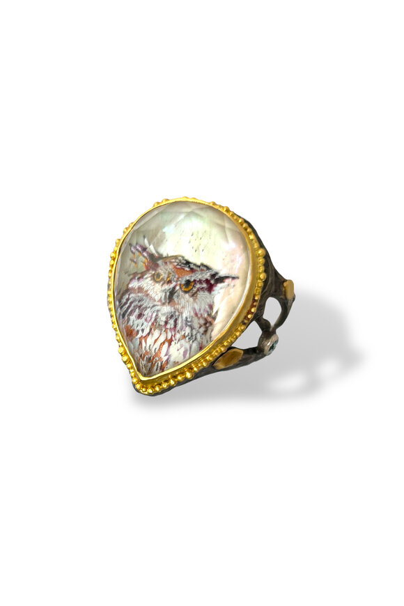 Rock House Owl Rock Crystal & Diamond Ring
