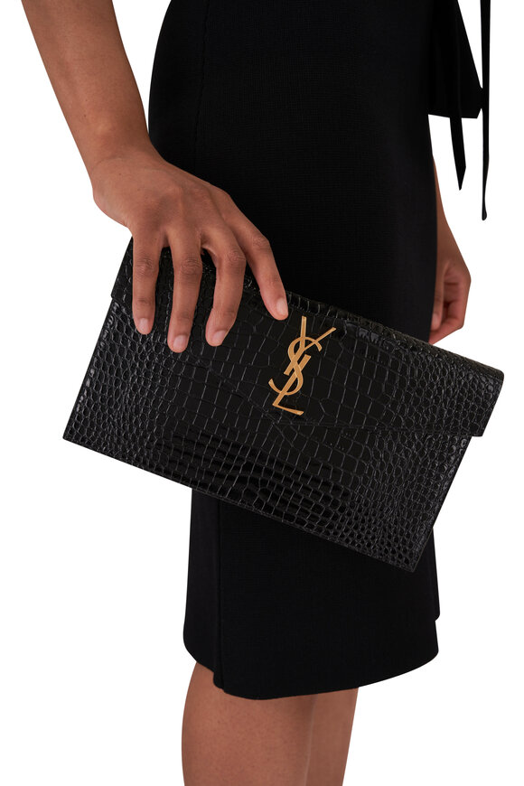 Saint Laurent - Black Uptown Embossed Patent Leather Clutch