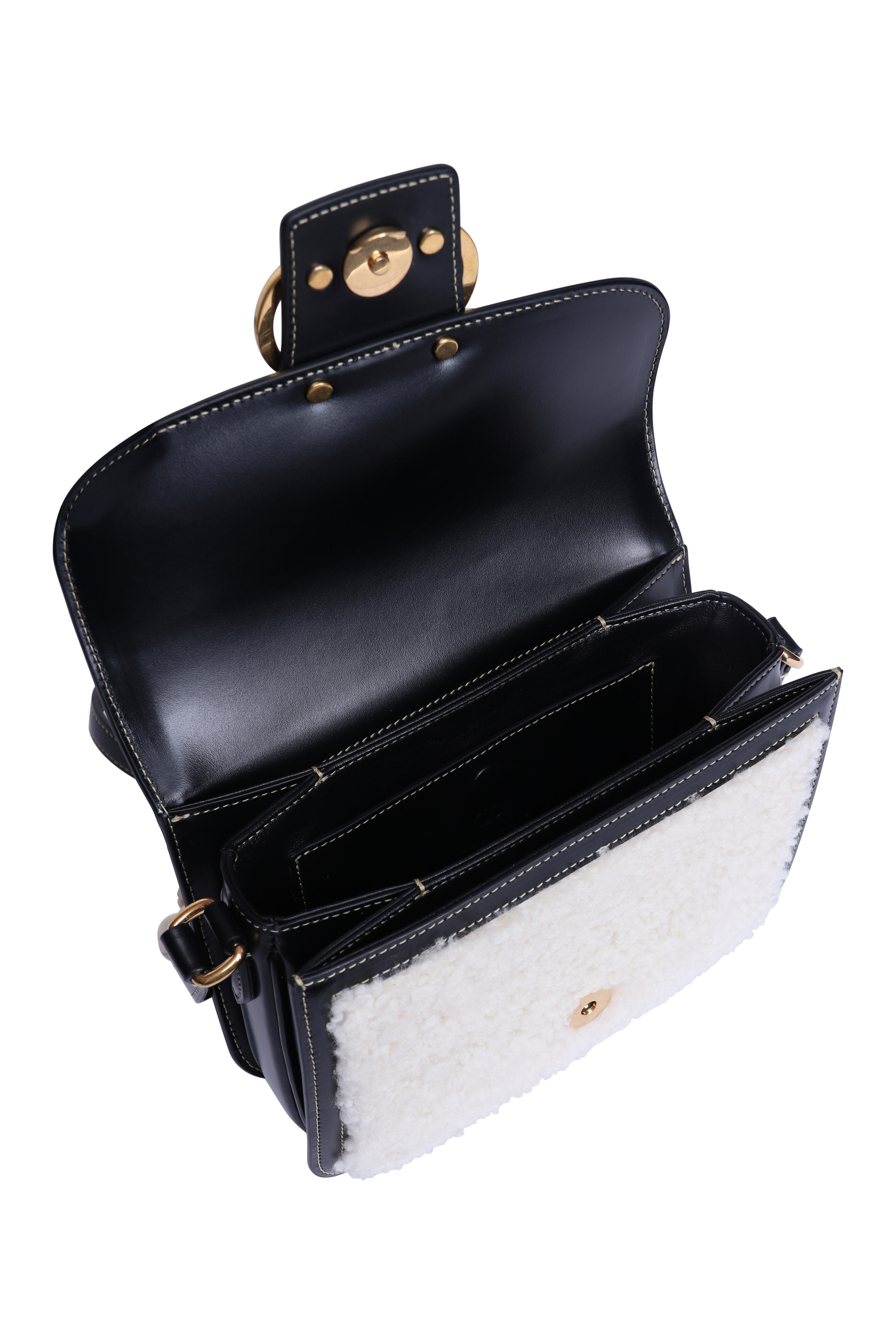 Valentino Garavani - 9TO5 Black & Natural Shearling Crossbody