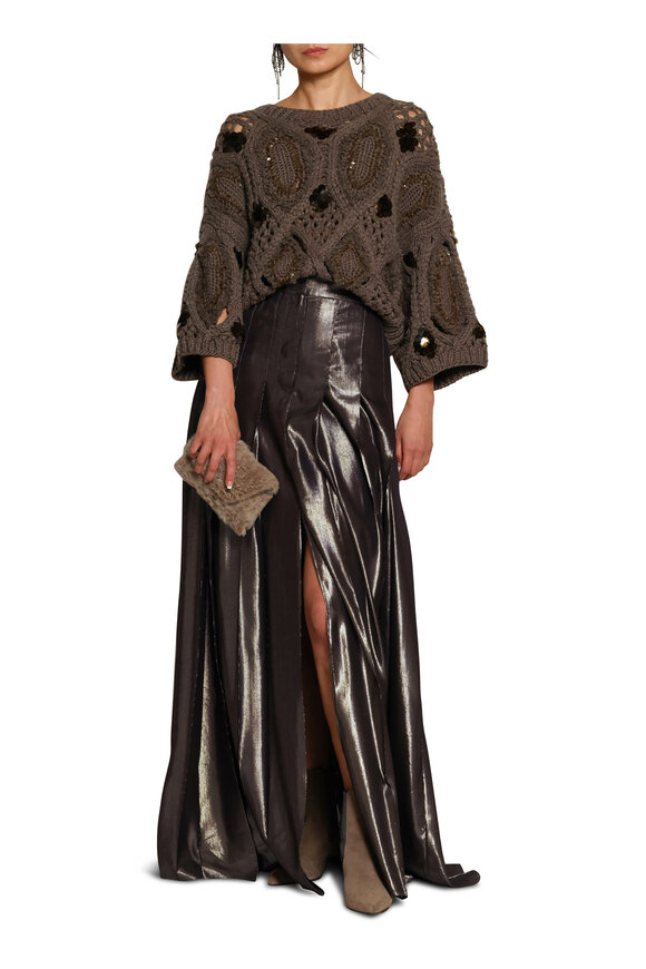 Brunello Cucinelli - Olive Green Metallic High-Rise Maxi Skirt