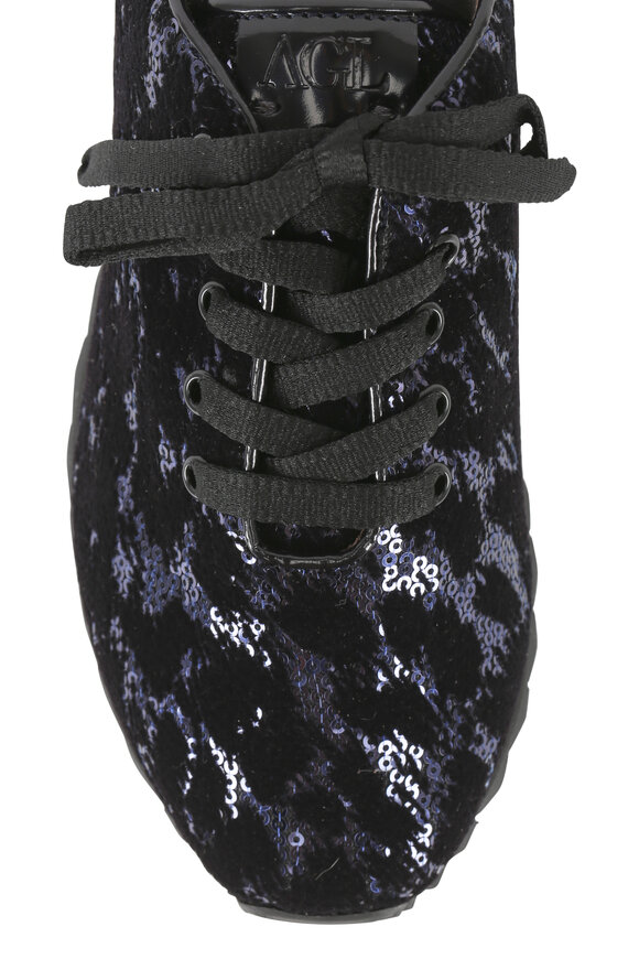 AGL - Navy Blue Leopard Print Suede Sequin Sneaker