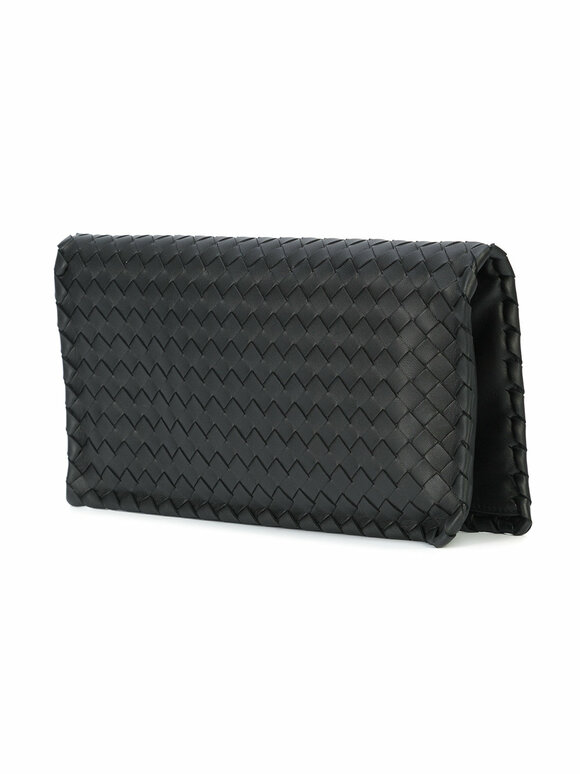 Bottega Veneta - Black Intrecciato Leather Foldover Clutch