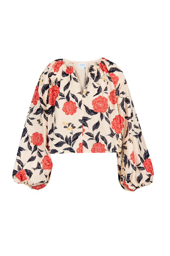 Tanya Taylor Adelina Cream & Cardinal Red Print Blouse - view 1
