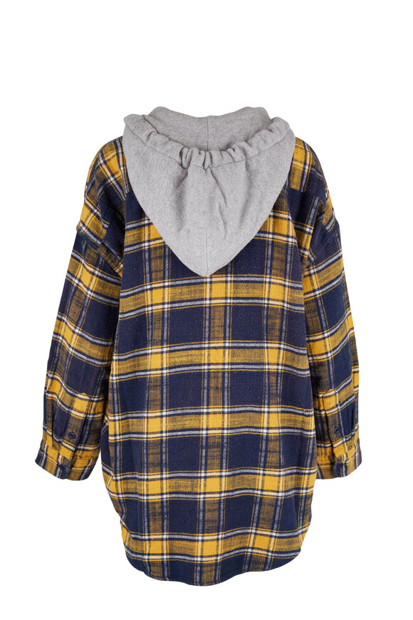 R13 Yellow & Navy Plaid Hooded Oversize Shirt - view 2
