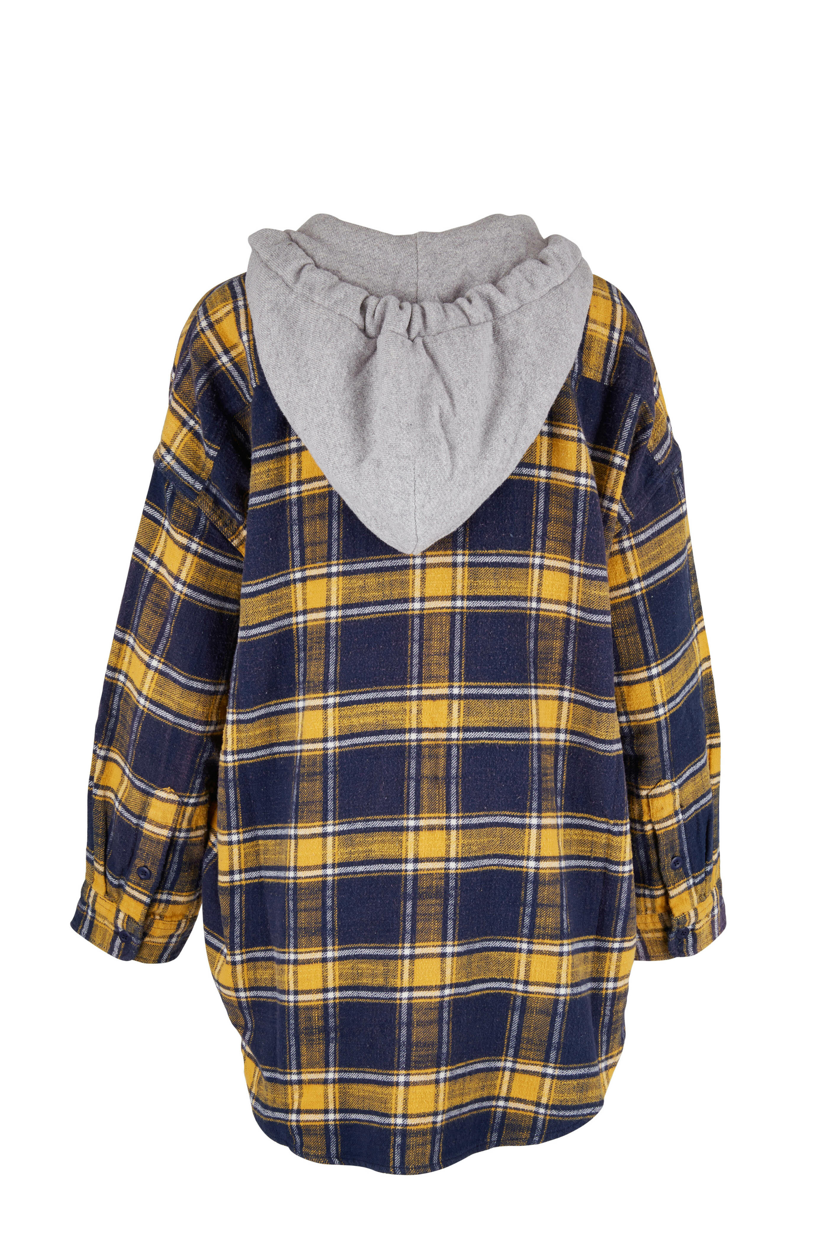 R13 - Yellow & Navy Plaid Hooded Oversize Shirt