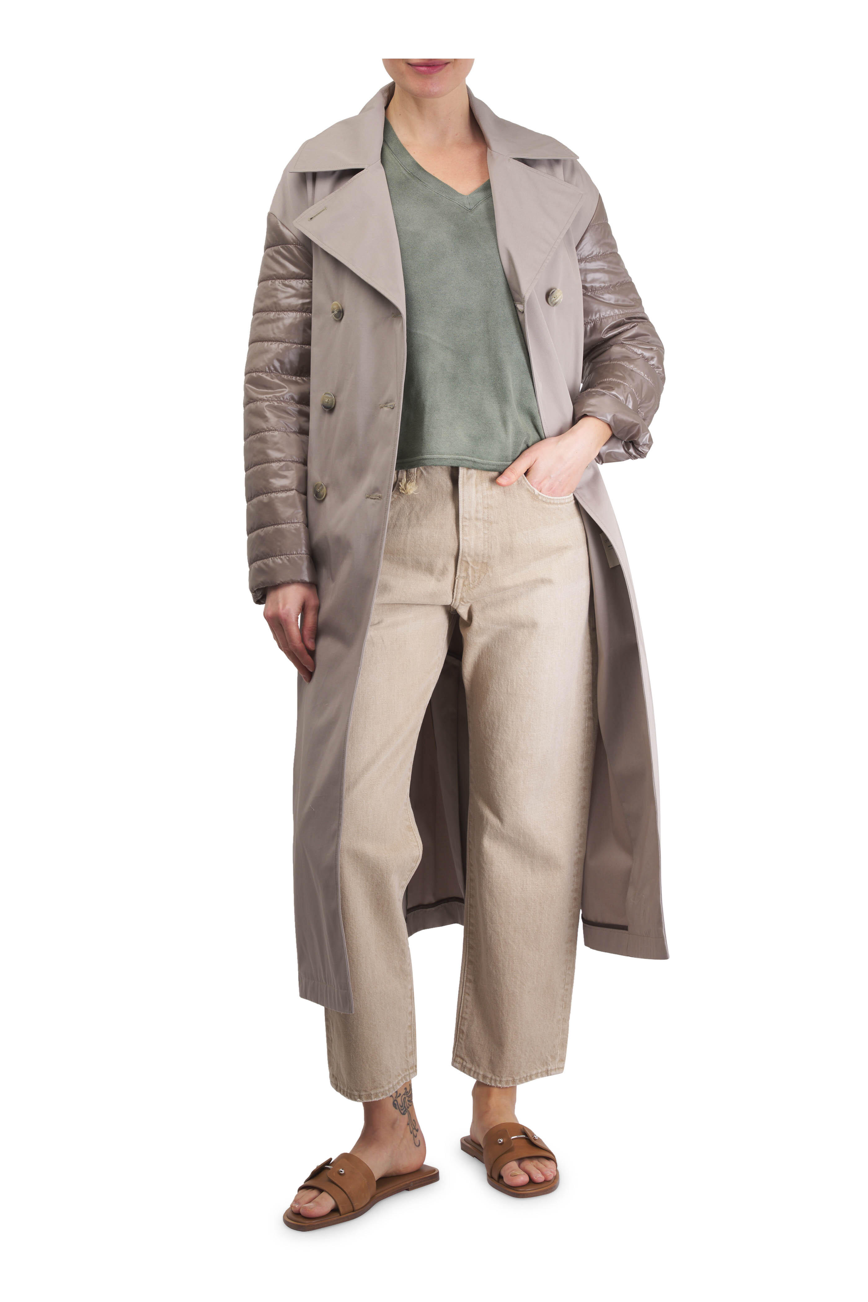 Herno - Dove Gray Quilted Sleeve Trench Coat