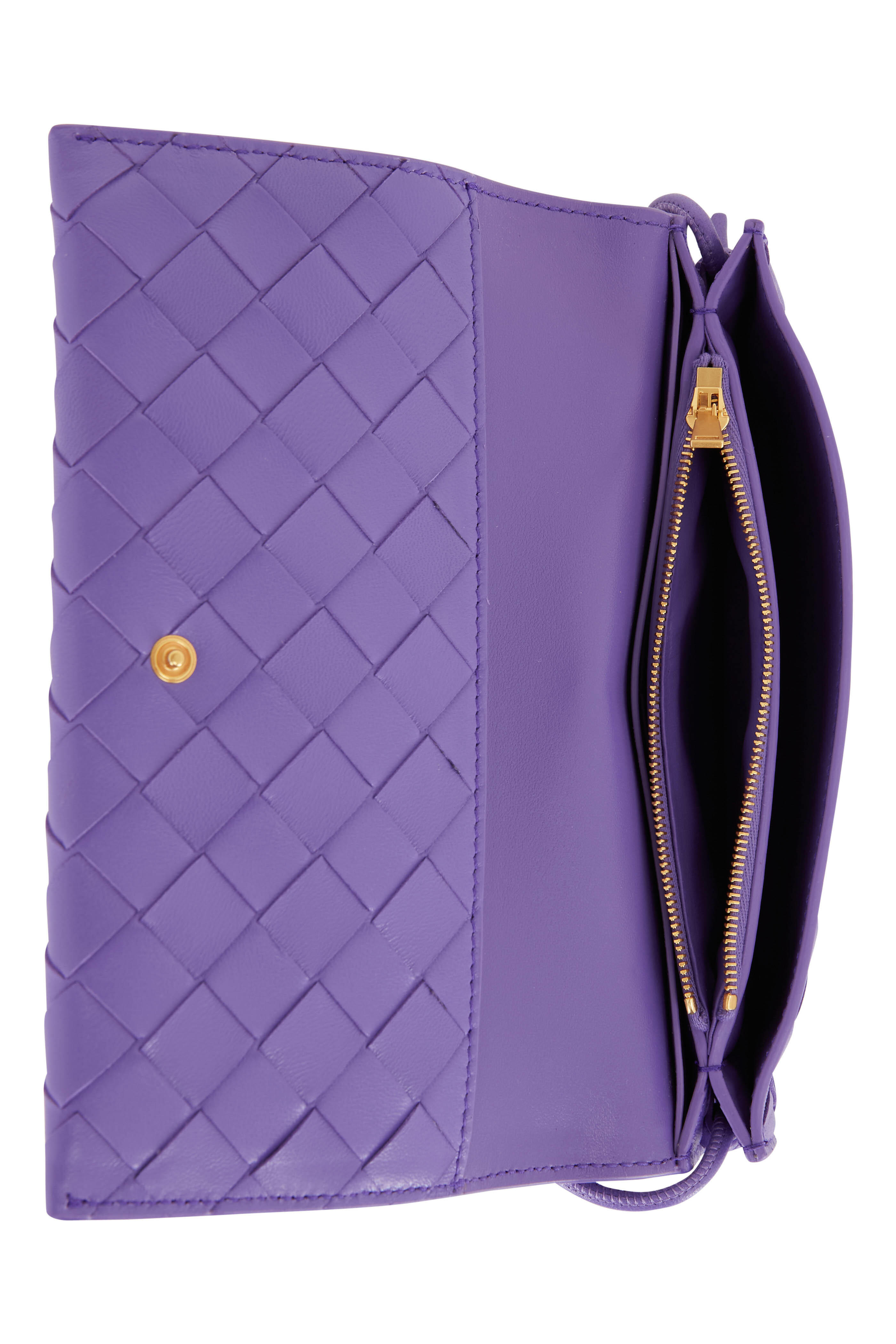 Bottega Veneta - Purple Woven Leather Wallet With Strap