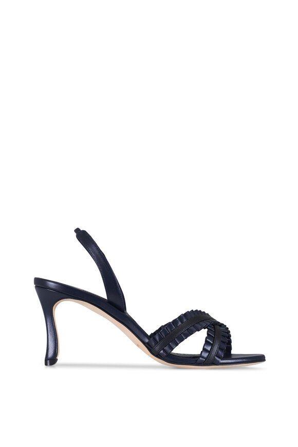Manolo Blahnik Volusan Navy Leather Slingback, 70mm - view 3
