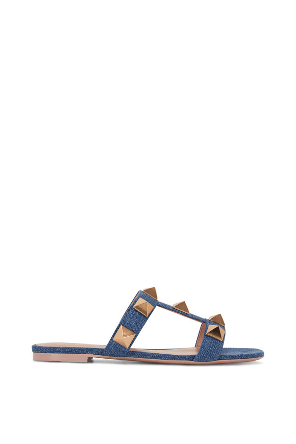 Valentino Garavani - Roman Stud Denim Slide Sandal