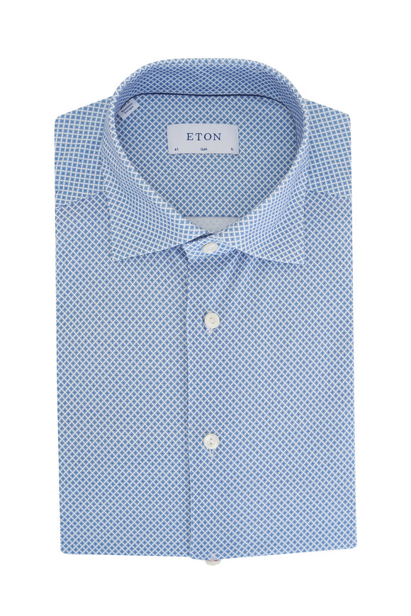 Eton Light Blue Geometric Print Dress Shirt