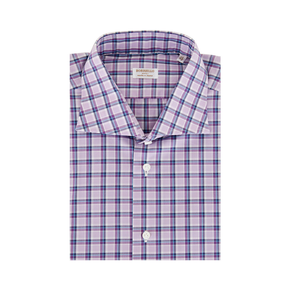Borriello - Purple Check Cotton Dress Shirt | Mitchell Stores