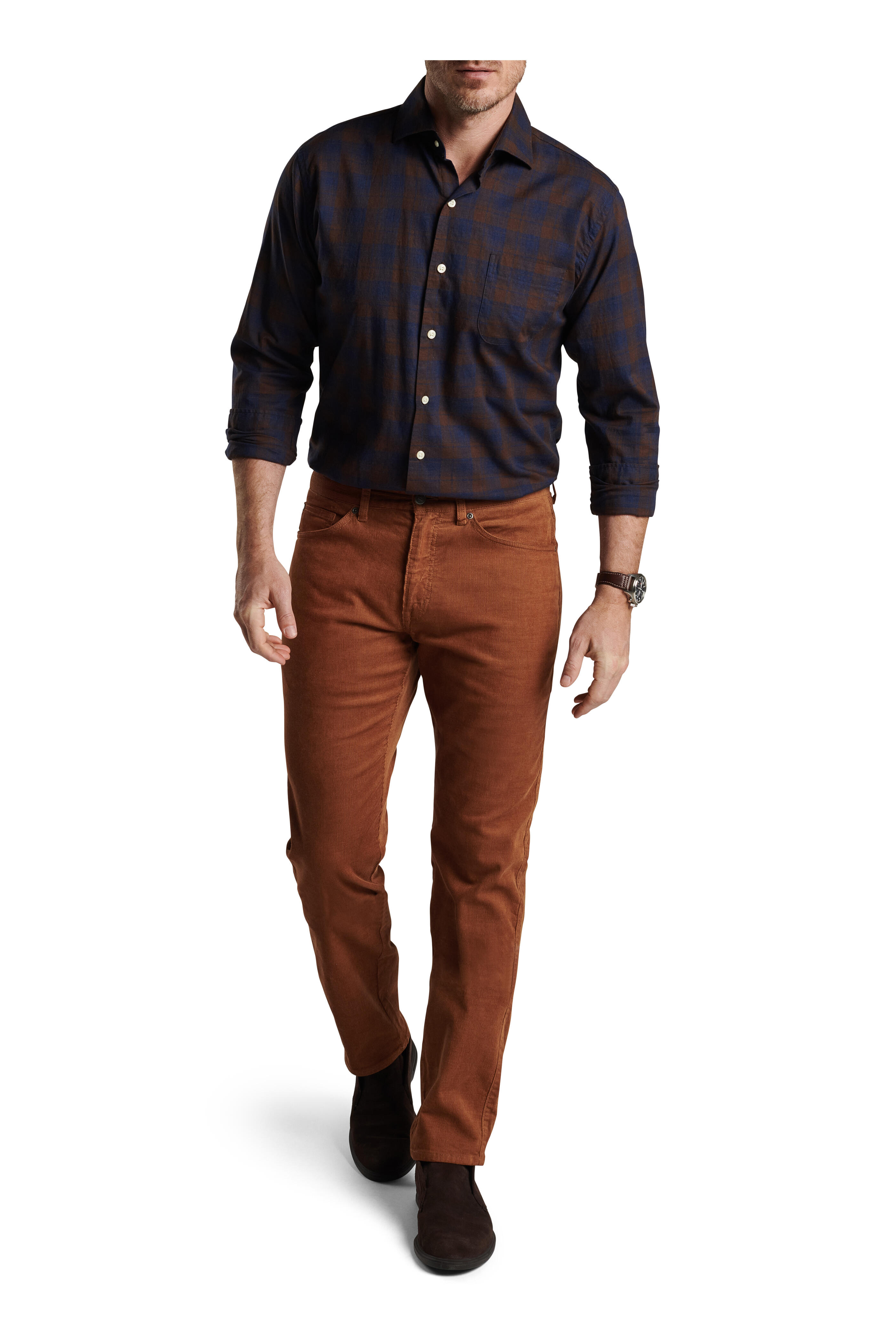 Peter Millar - Carr Navy & Rust Plaid Cotton Sport Shirt