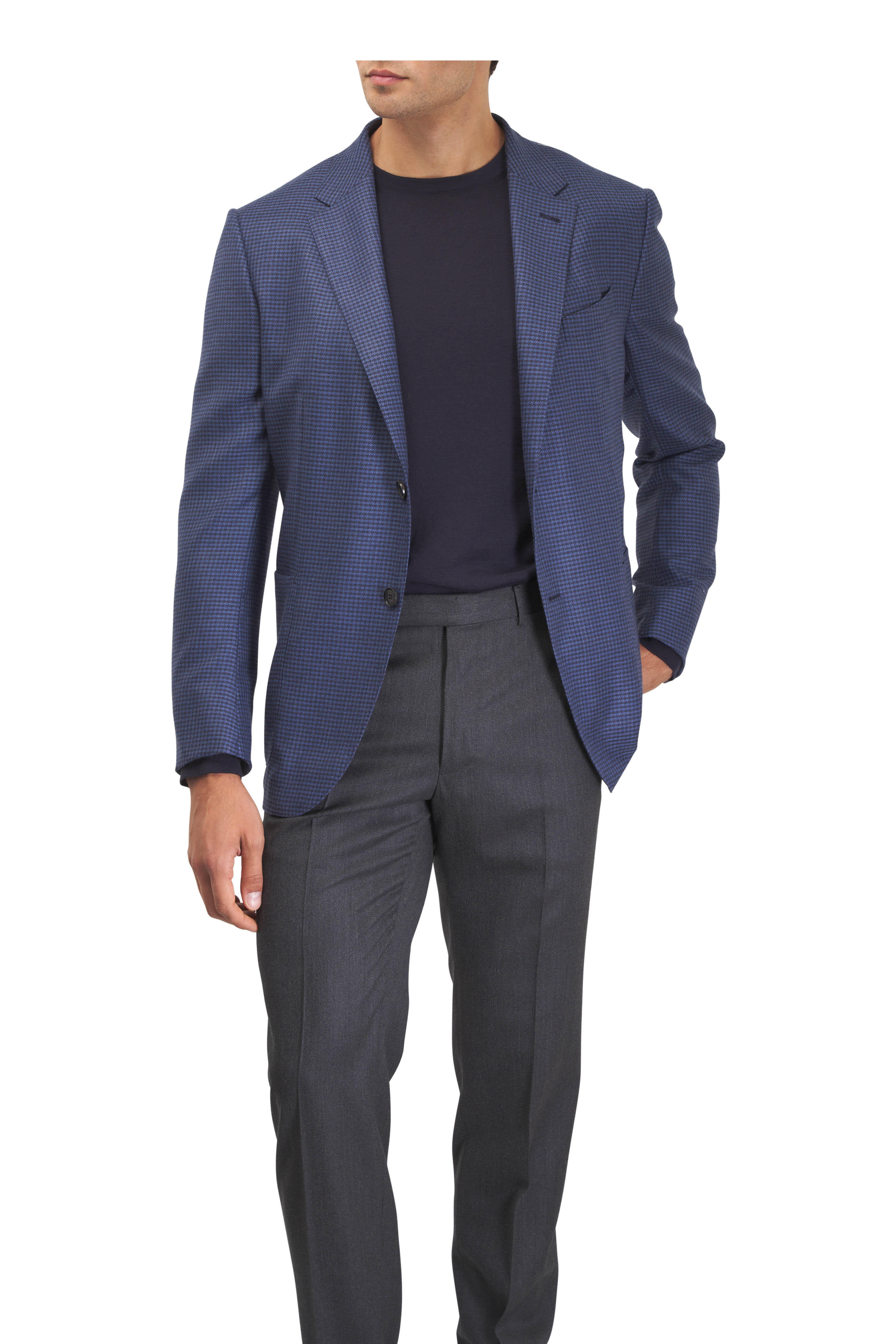 Zegna - Blue Mini Check Cashmere & Silk Sportcoat