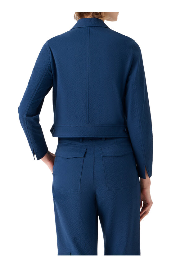 Akris Punto Dark Blue Seersucker Lapel Straight Jacket - view 3