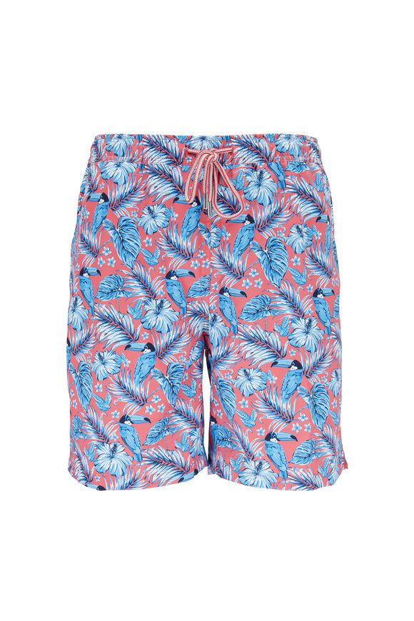 Peter Millar - Seaside Collection Red Toucan Print Swim Trunks