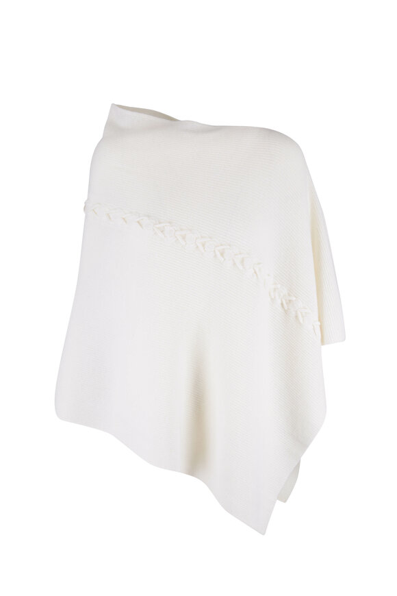 Kinross - Bianco Cashmere Laced Cable Poncho