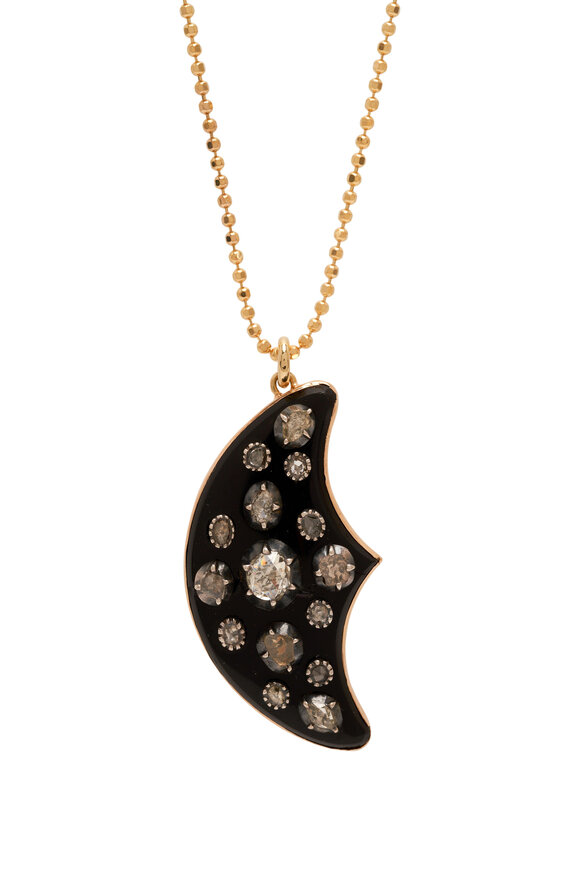 Renee Lewis - Blue Enamel & Diamond Moon Pendant Necklace