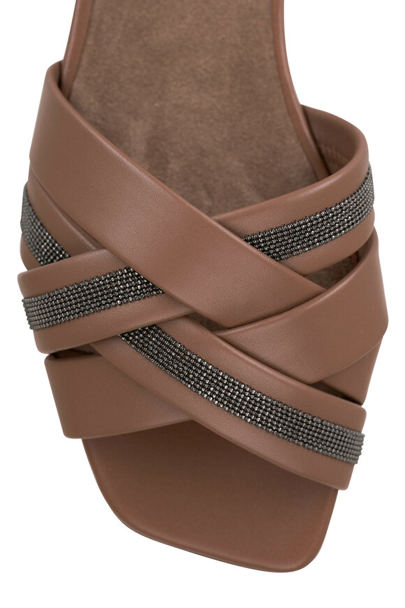 Brunello Cucinelli - Tawny Strappy Monili Trim Slide Sandal 