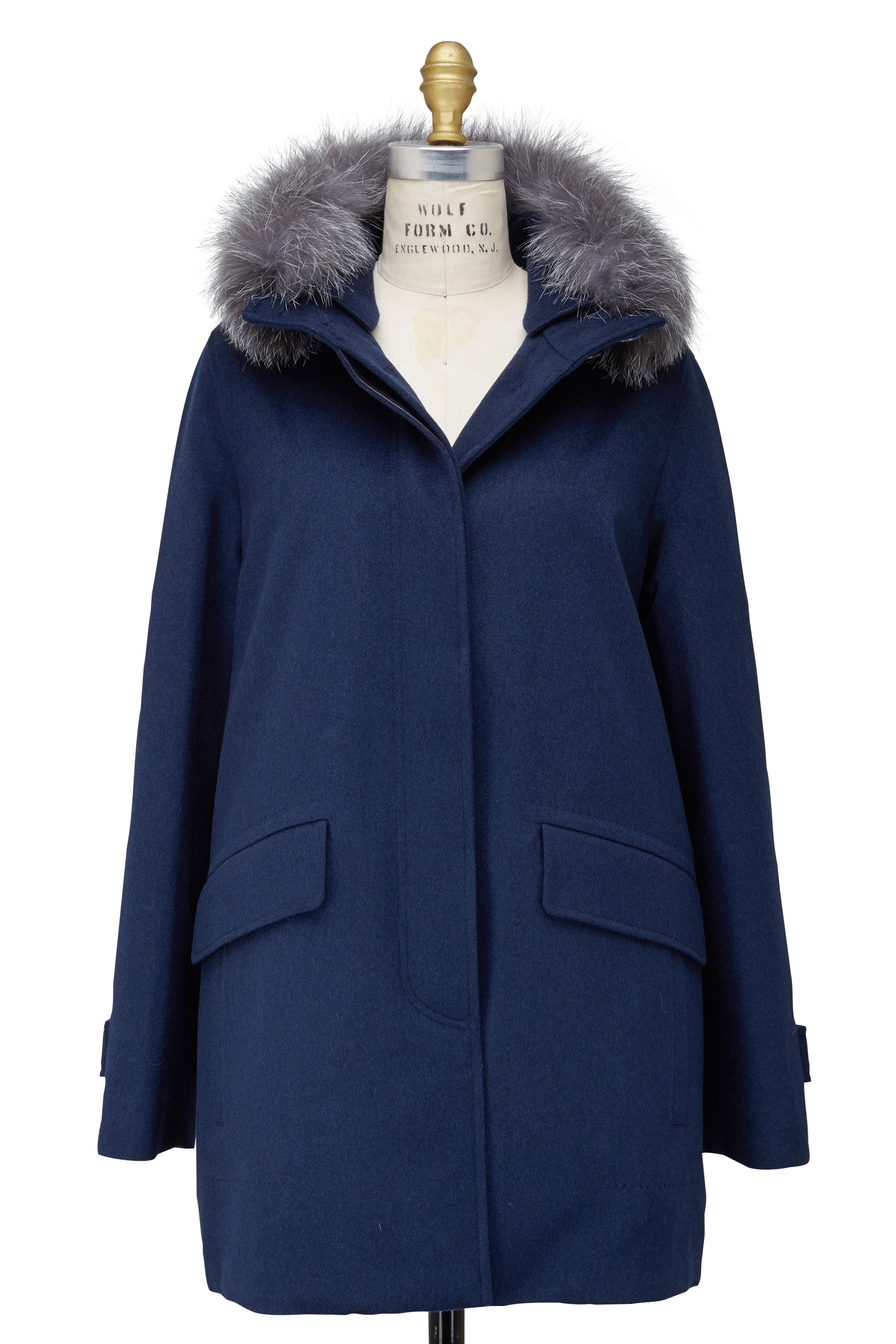 Loro Piana - Perry Navy Blue Cashmere & Fox Fur Storm Coat