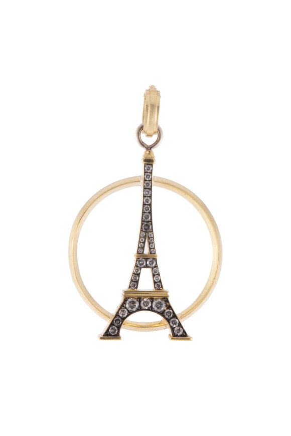 Sylva & Cie 18k Yellow Gold Gray Diamond Eiffel Tower Pendant - view 1