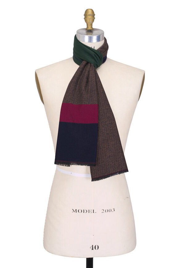 Chelsey Imports Burgundy & Navy Multi Brushed Silk Scarf