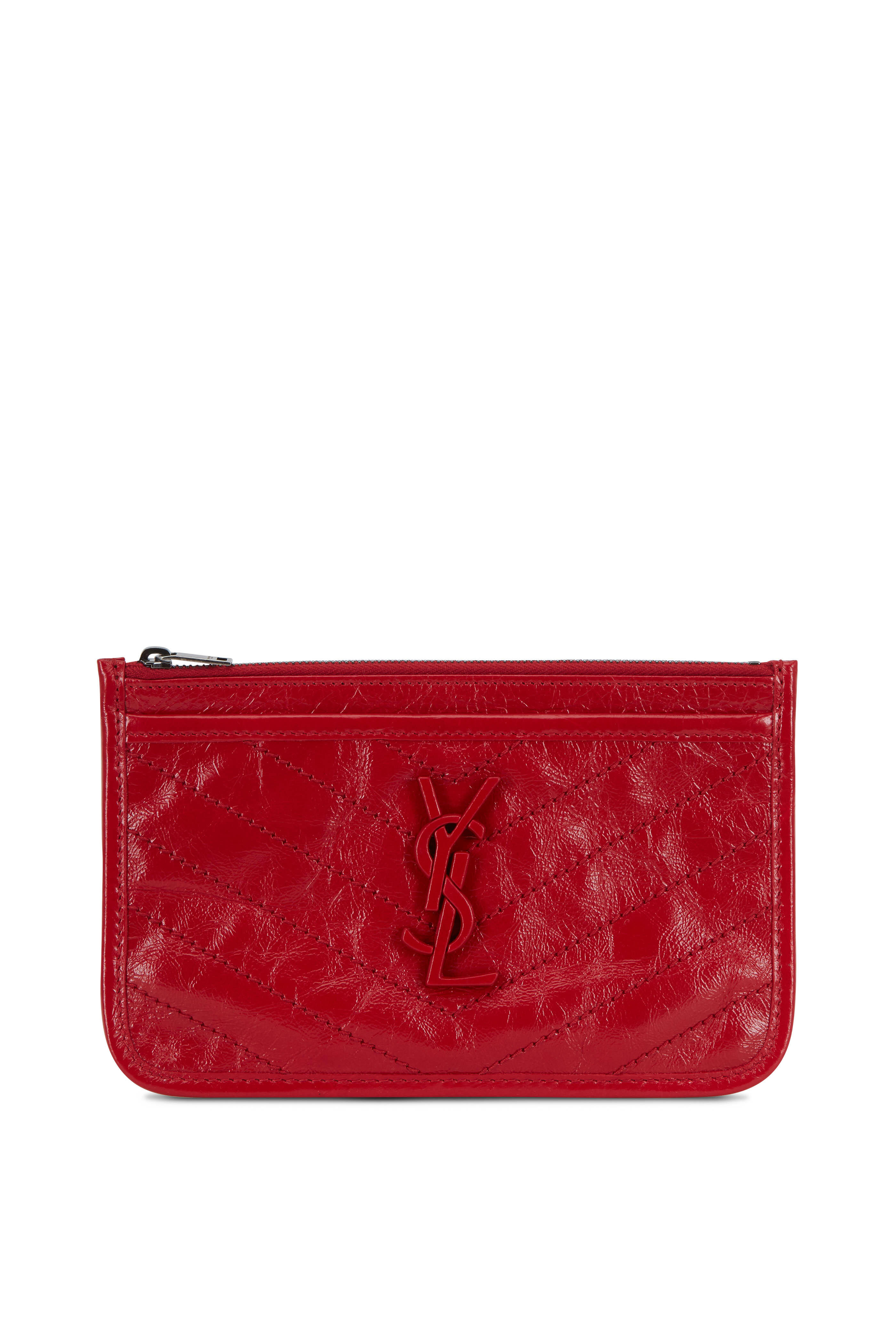 Saint Laurent - Niki Rouge Textured Leather Zip Pouch