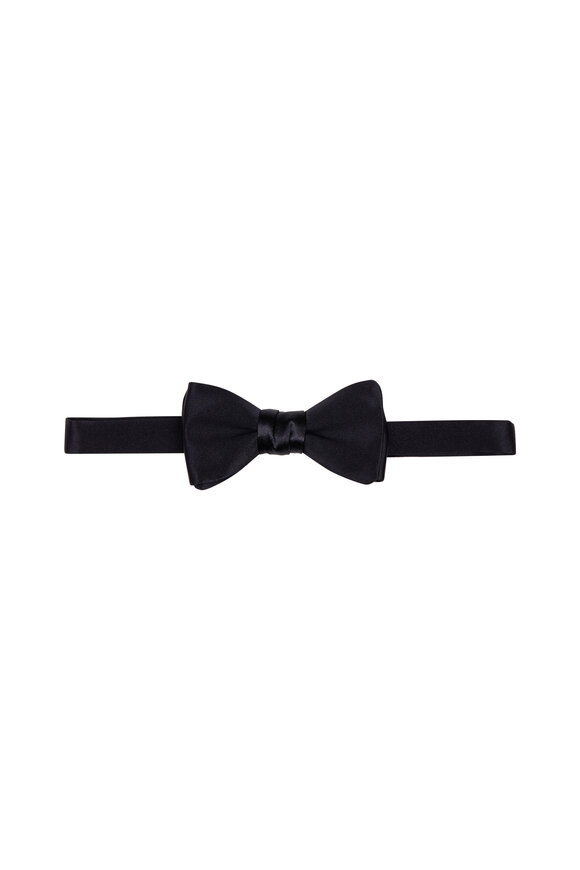 Dion Black Satin Pre-Tied Bow Tie