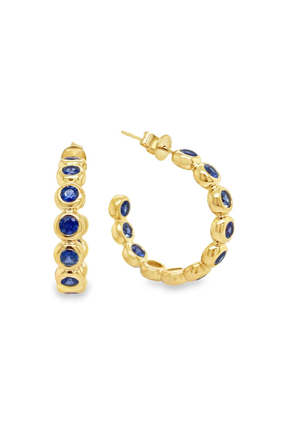 Ruchi 18k Yellow Gold Round Blue Sapphire Hoops
