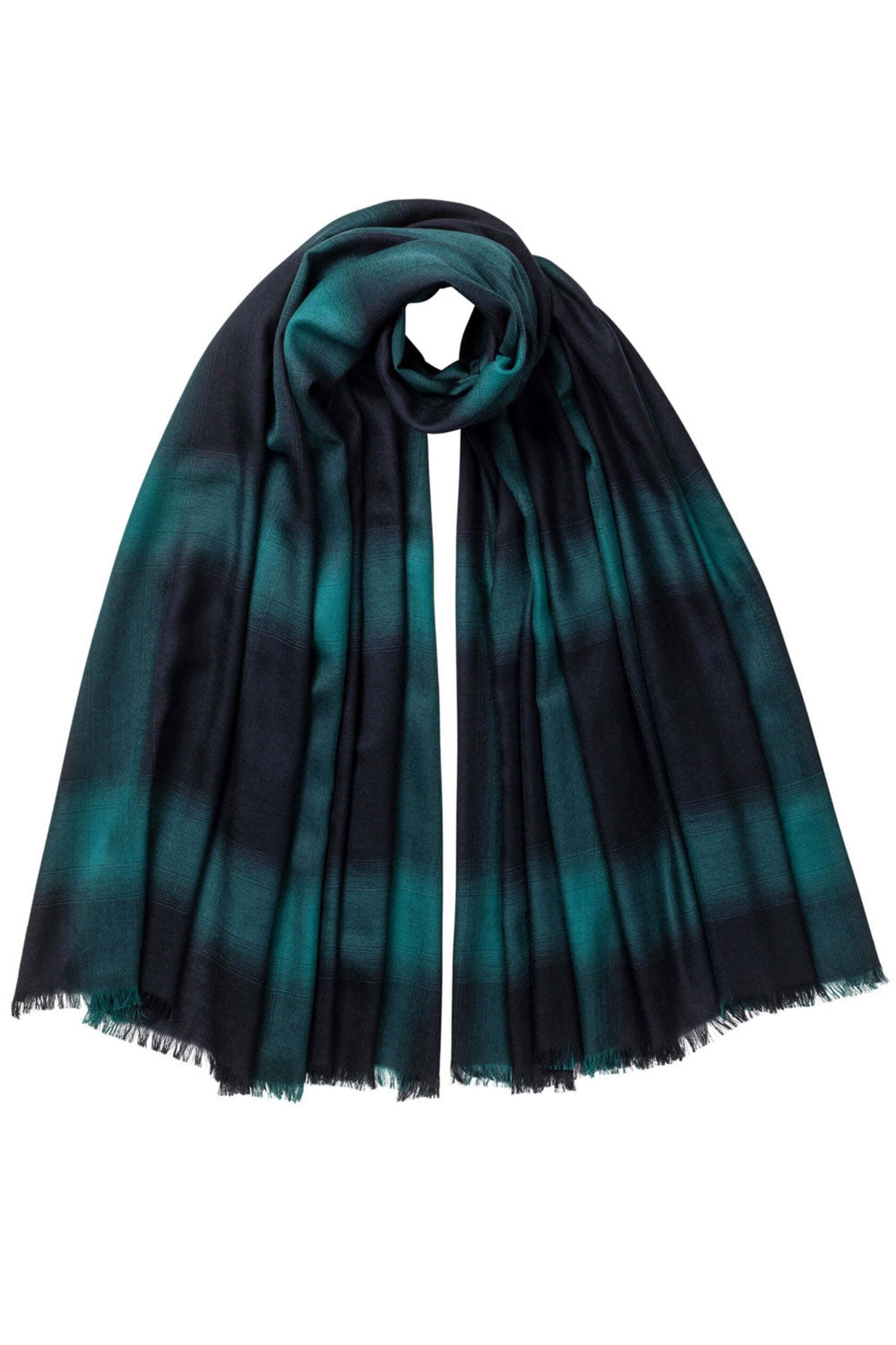 Diffused Check Textiles Johnstons Of Elgin - Cashmere Diffused Check Scarf in Green