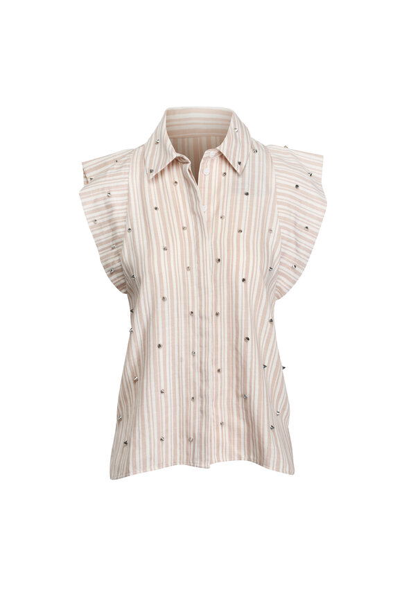 Theo The Label Astraea Sand Stripe Embellished Sleeveless Blouse - view 1