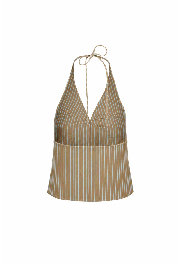 Staud Corso Porto Stripe Linen Halter Tie Top - view 2