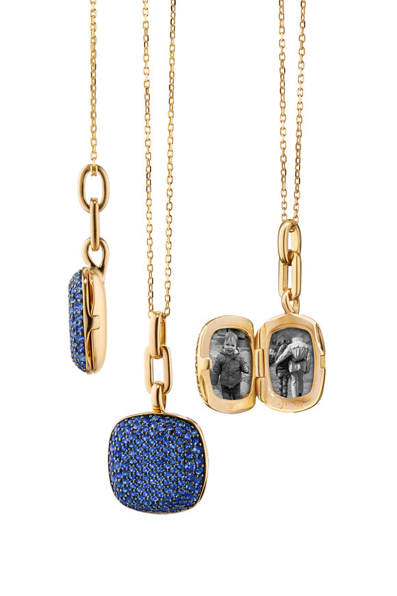 Monica Rich Kosann 18k Yellow Gold Sapphire Slim Rae Locket Necklace