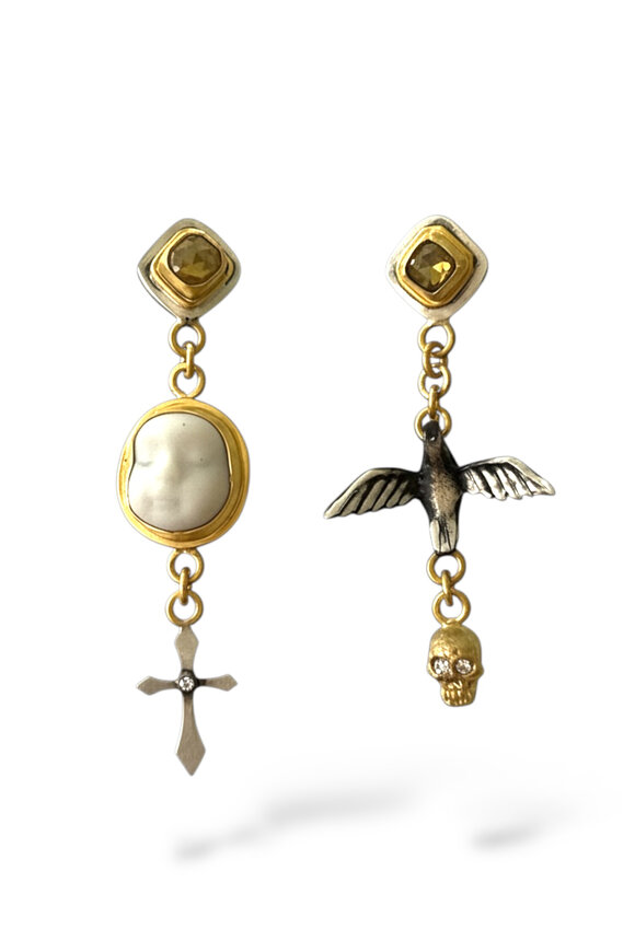 Rock House Opal Diamond & Sapphire Cross Drop Earrings