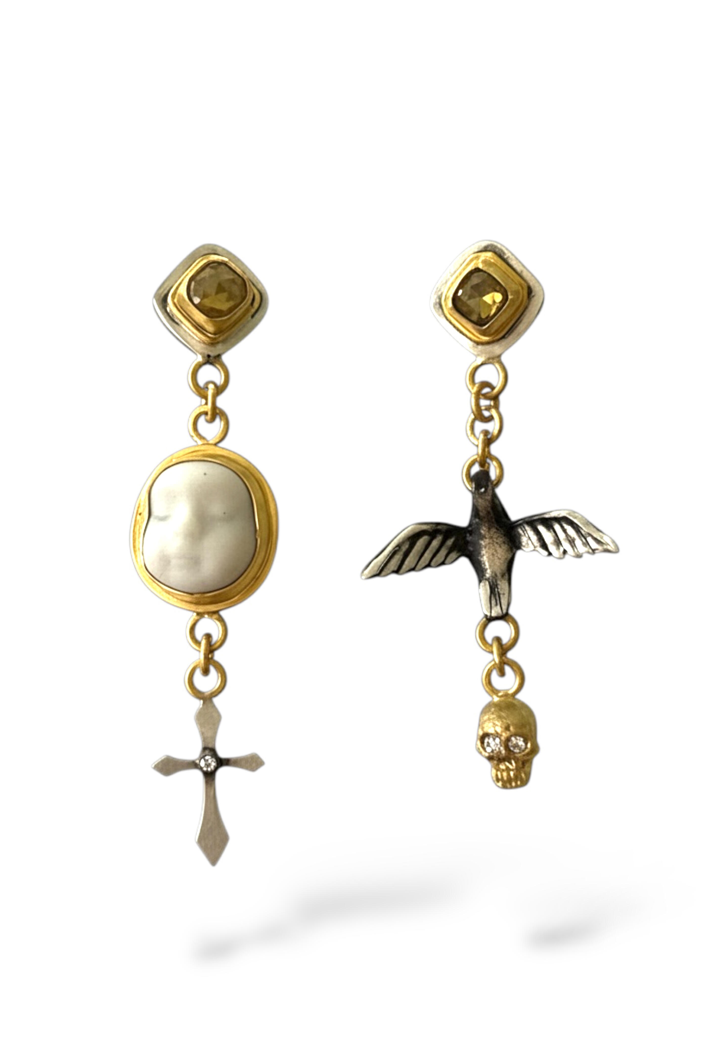 Rock House - Opal Diamond & Sapphire Cross Drop Earrings