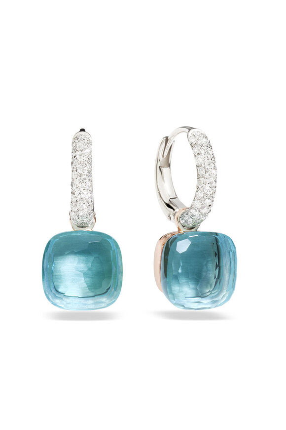 Pomellato 18k Rose Gold Blue Topaz & Diamond Nudo Earring - view 2