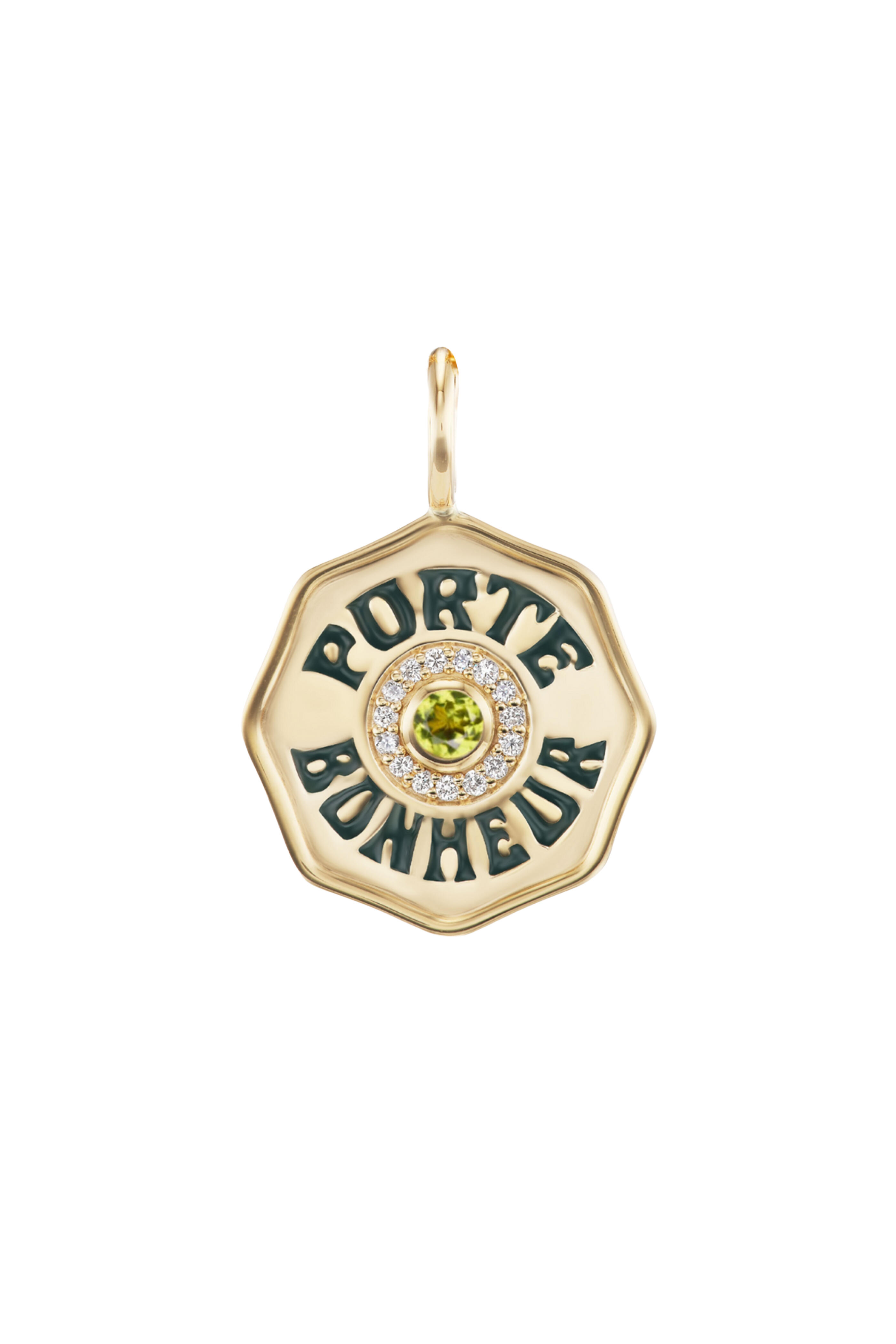 Marlo Laz - Mini Diamond Halo Porte Bonheur Peridot Charm