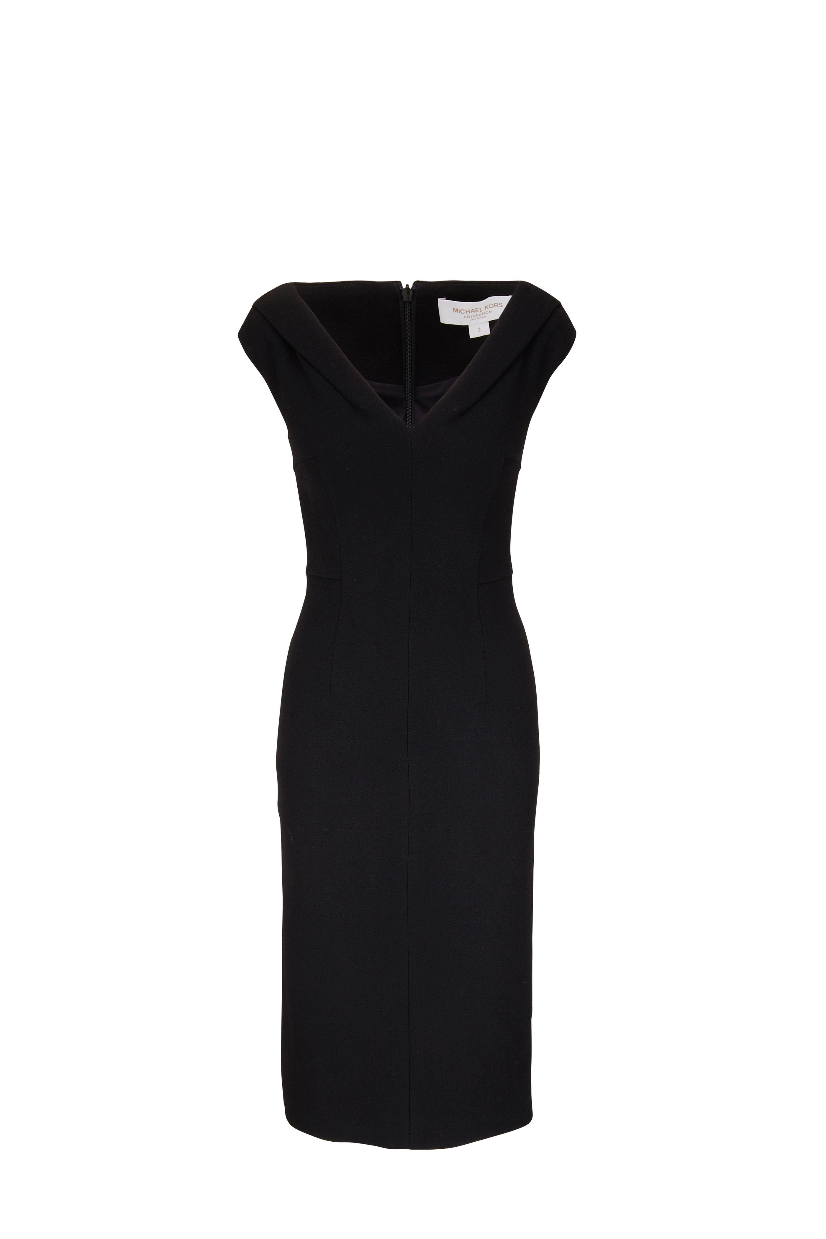 Michael Kors Collection - Black Wool Cap-Sleeve Midi Dress