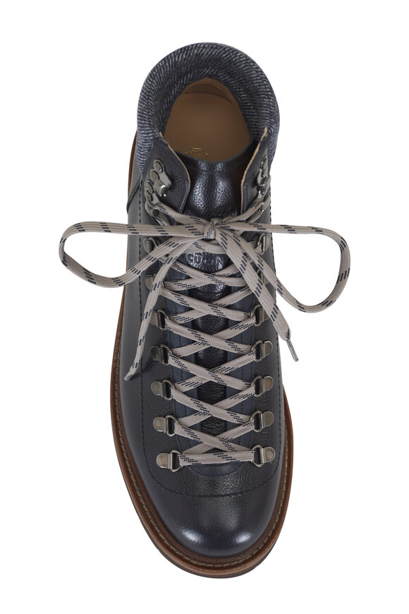 Brunello Cucinelli - Alpine Navy Leather Lace-Up Hiker Boot