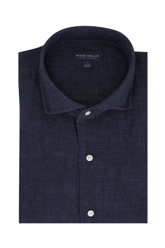 Peter Millar Astino Navy Blue Linen Sport Shirt