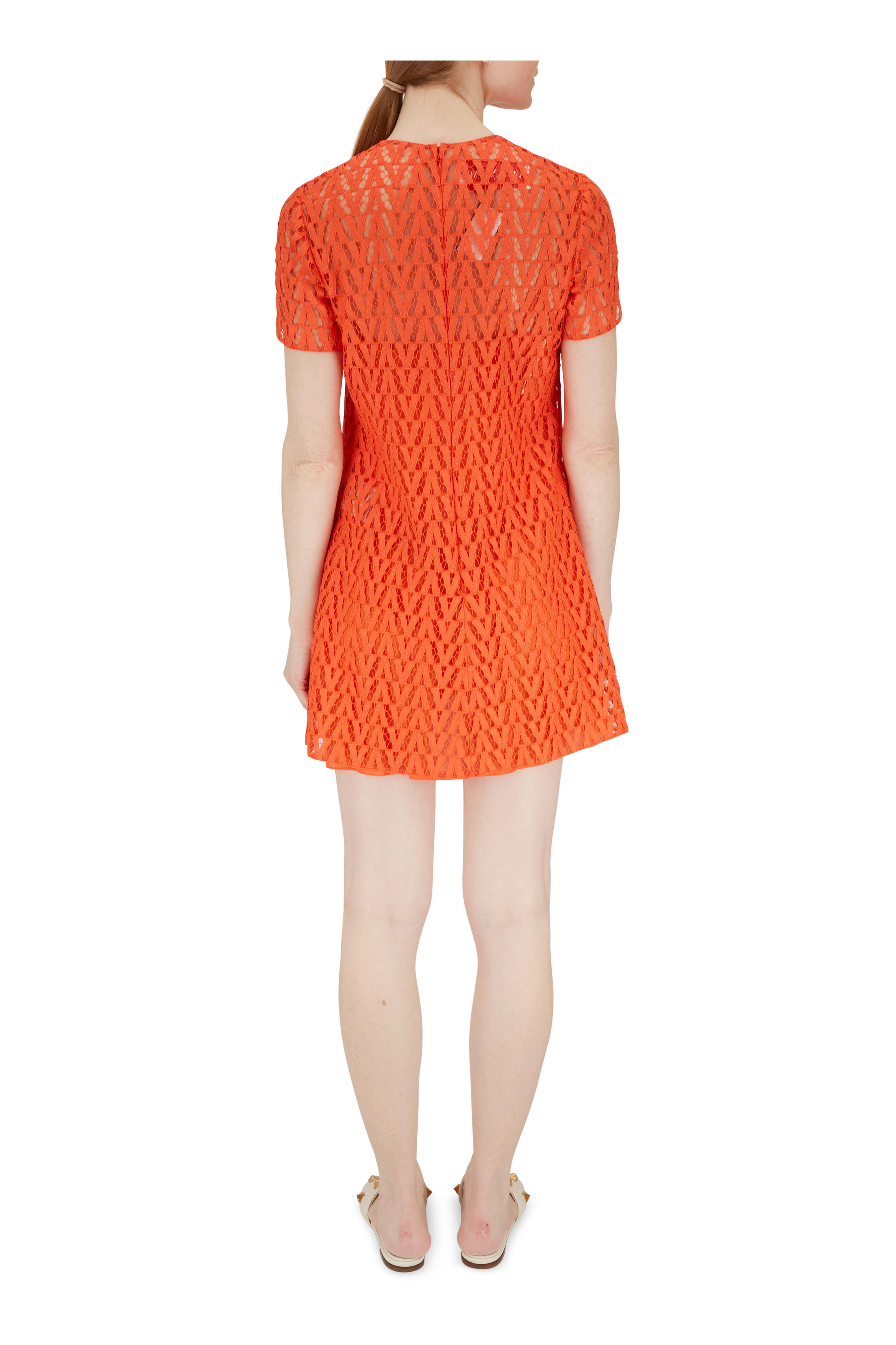 Valentino - Orange V Lace Short Sleeve Dress