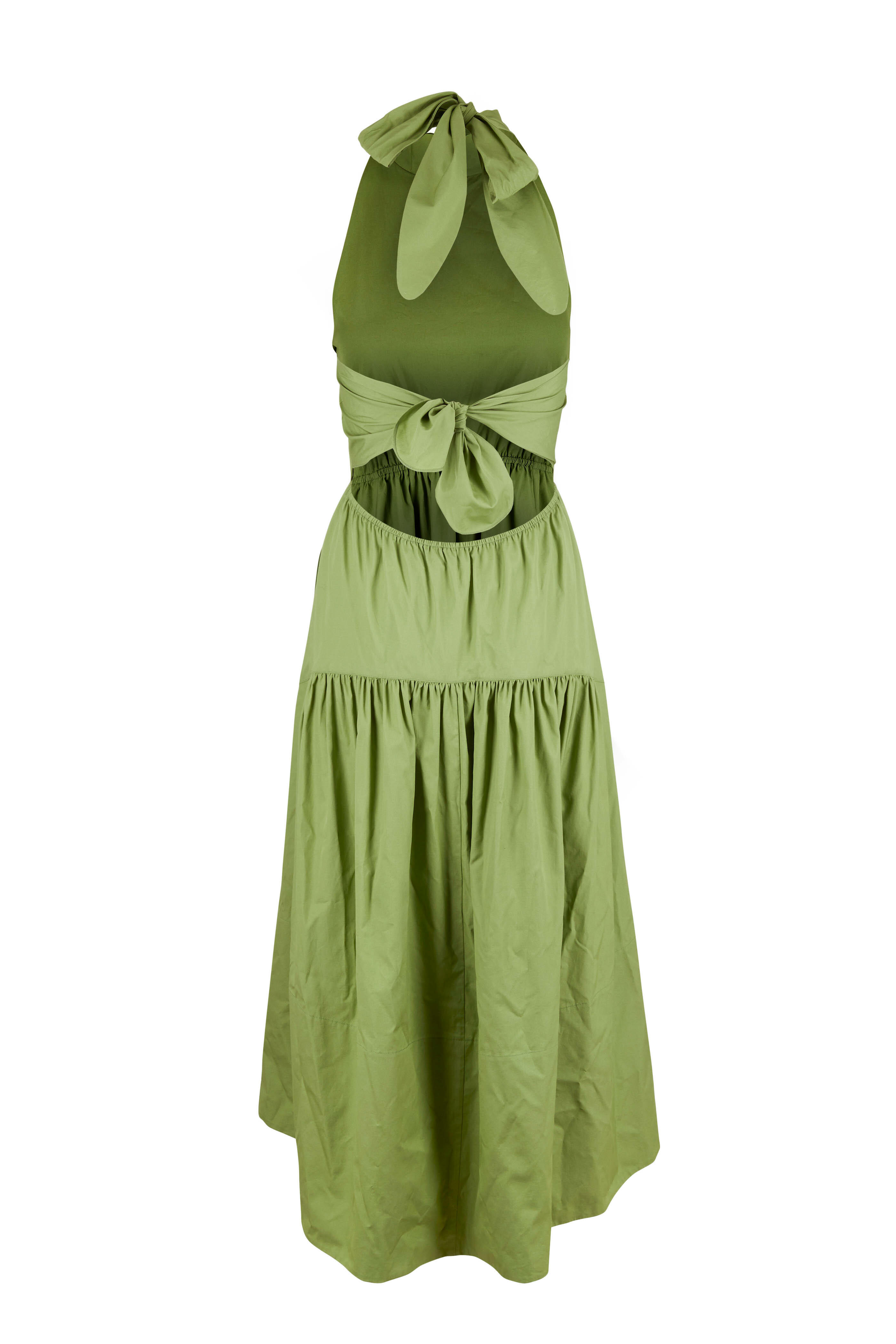 Vince - Pistachio Draped-Neck Midi Halter Dress