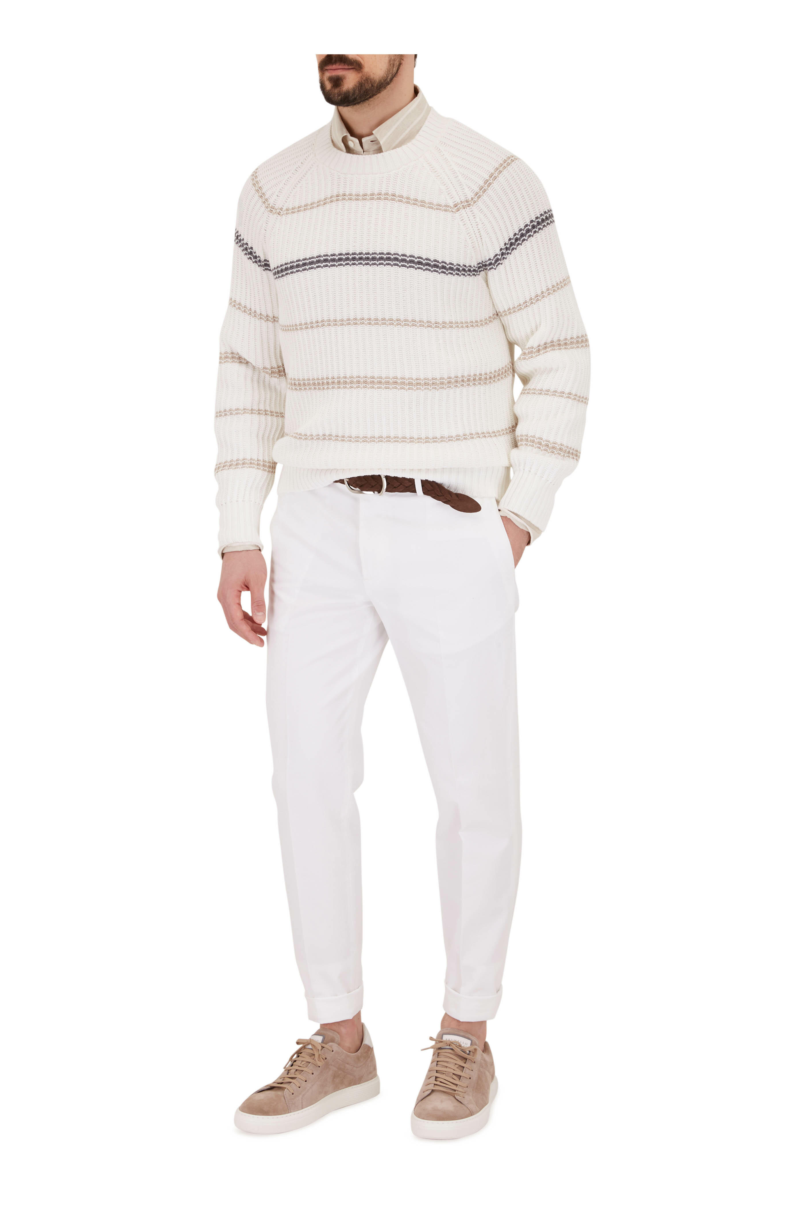 Brunello Cucinelli - White Flat Front Italian Fit Pant