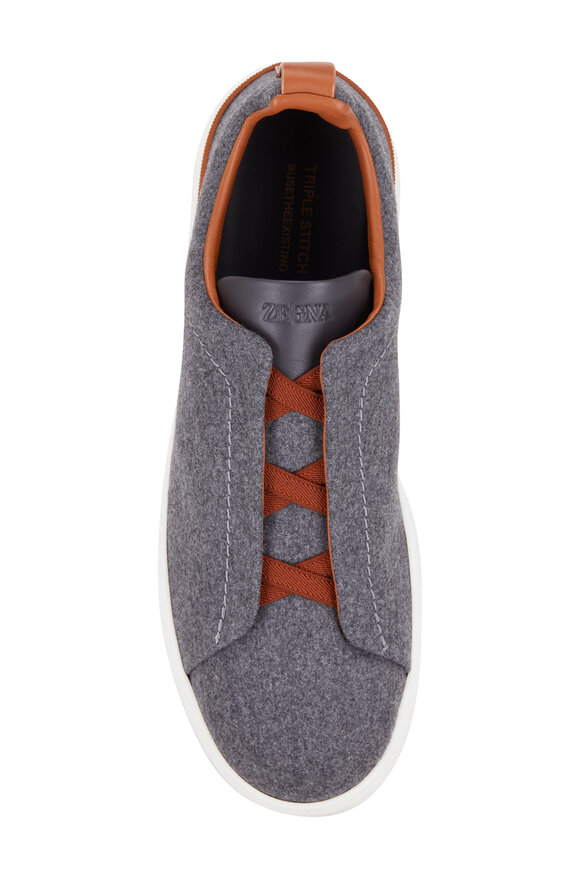 Zegna Triple Stitch Gray Wool Low Top Sneaker - view 4