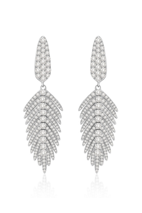 Sutra 18k White Gold Diamond Feather Earring