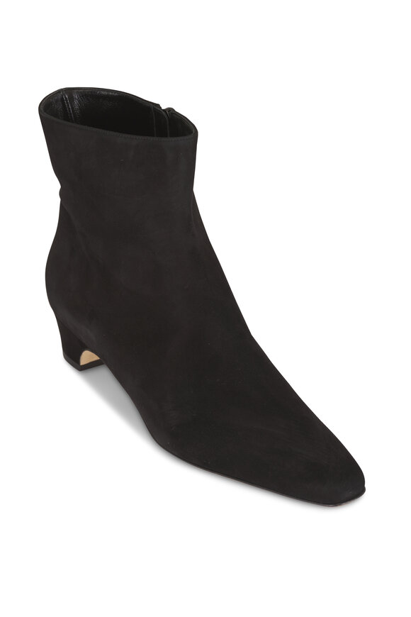 Manolo Blahnik Tolarc Black Suede Bootie, 30mm - view 1