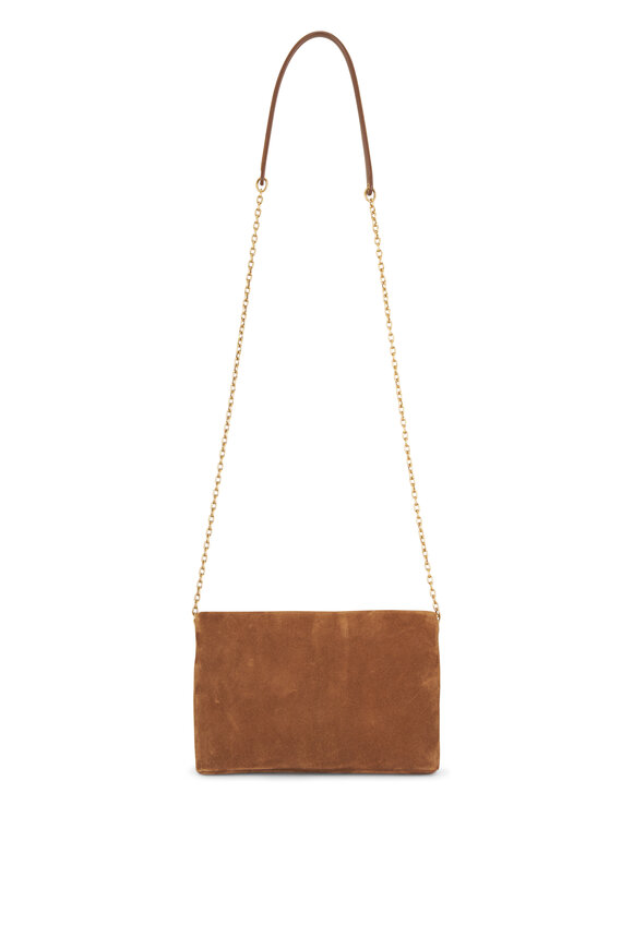 Saint Laurent Small Cassandre Caramel Suede Chain Pouch - view 2