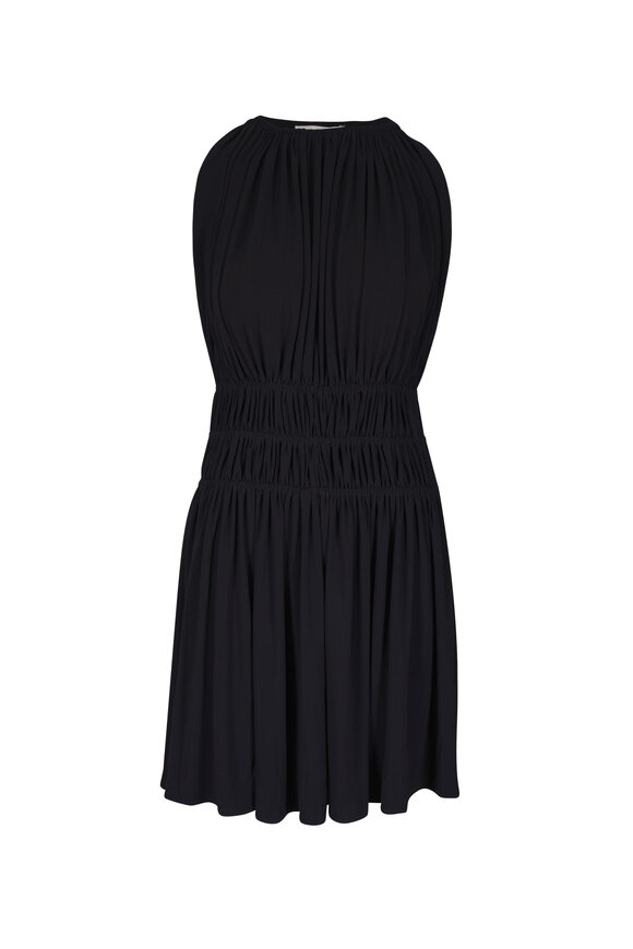 Vince Matte Black Jersey Gathered-Tier Sleeveless Dress - view 1