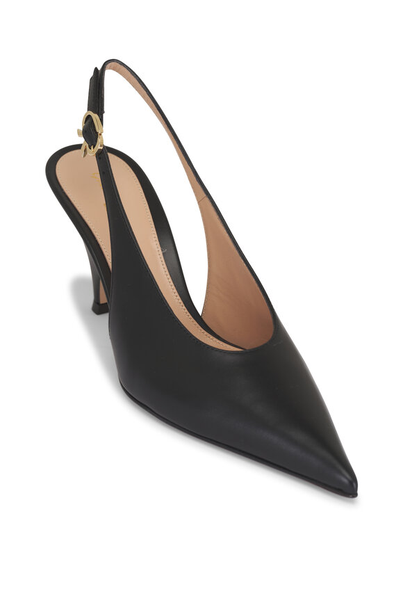 Gianvito Rossi Vitello Black Leather Slingback Pump, 55mm