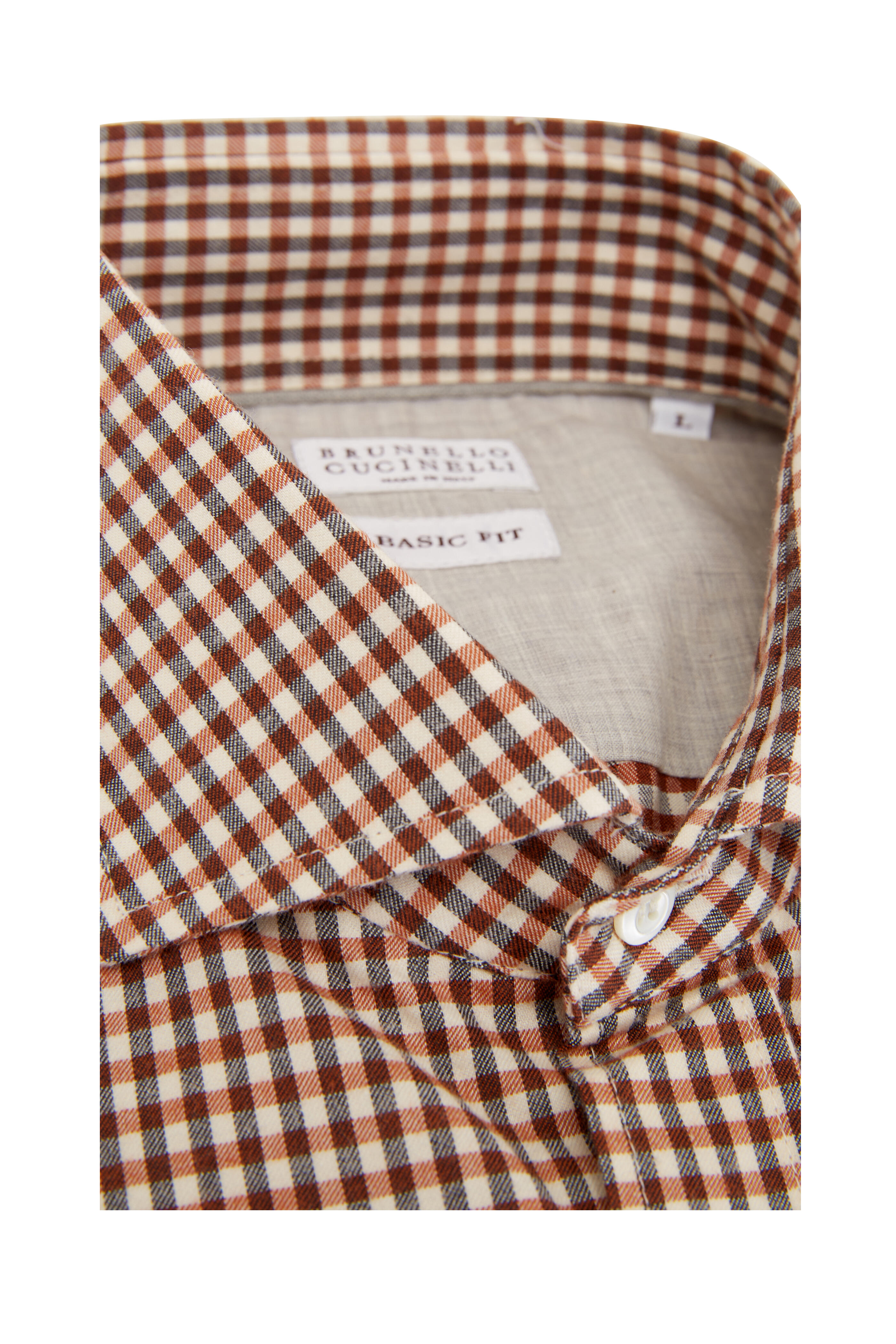 Brunello Cucinelli - Orange & Charcoal Mini Check Sport Shirt