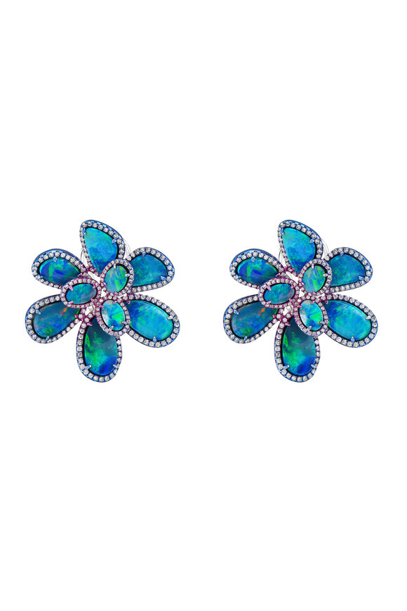 Ruchi 18k White Gold Aurora Blue Opal & Diamond Earring - view 2
